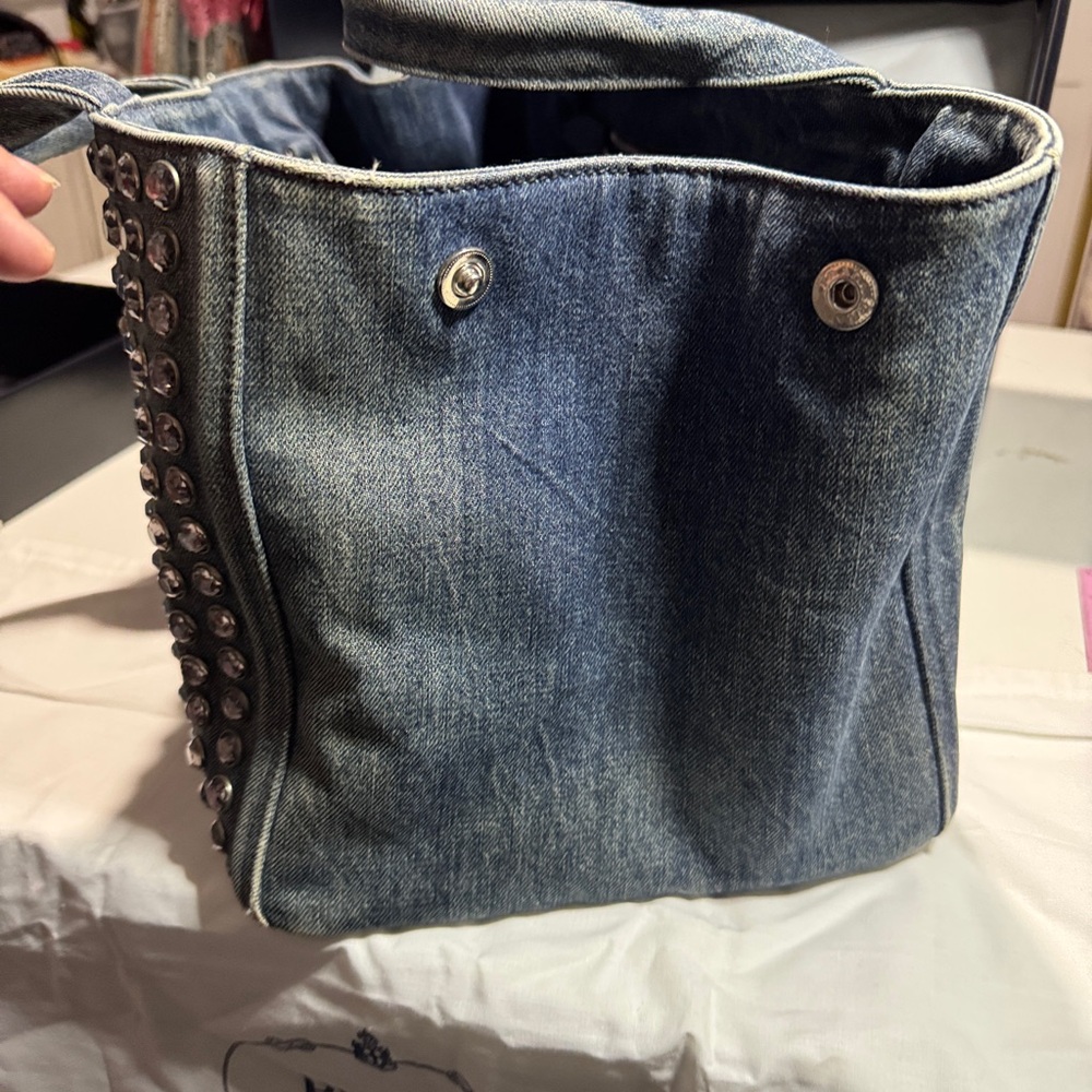 Prada Canapa studded with sparkly bling Blue Denim Studded Tote Bag - Picture 7 of 14